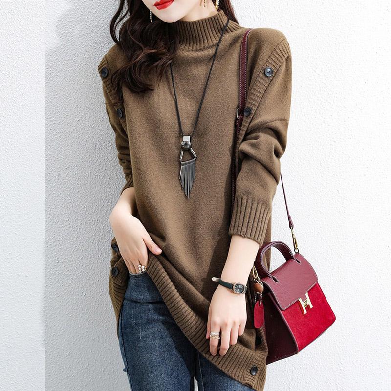 半高领套头针织连衣裙2025秋冬季新款时尚宽松韩版遮肚减龄毛衣裙