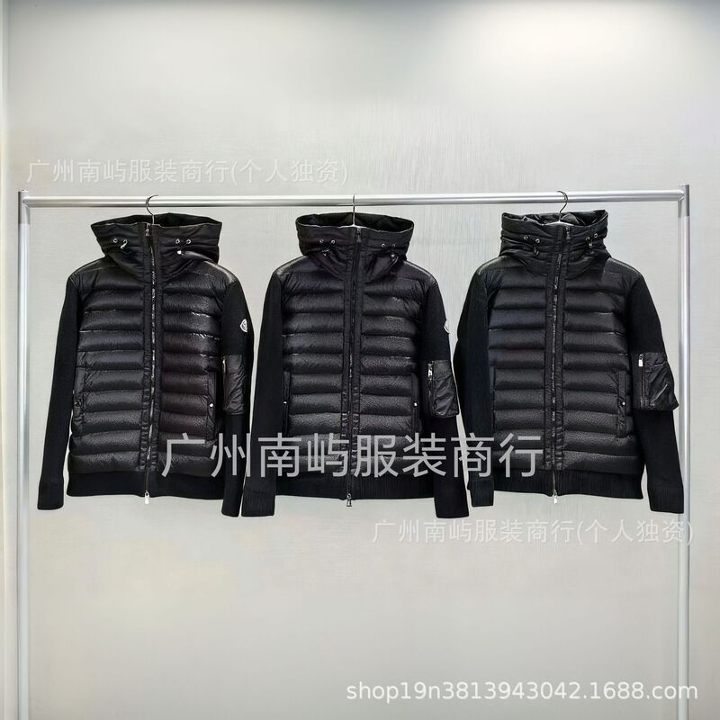 European New m Mengjia Knitted Splicing Casual Men's and Women's down Jackets Fashionable Warm Hooded Versatile Jackets