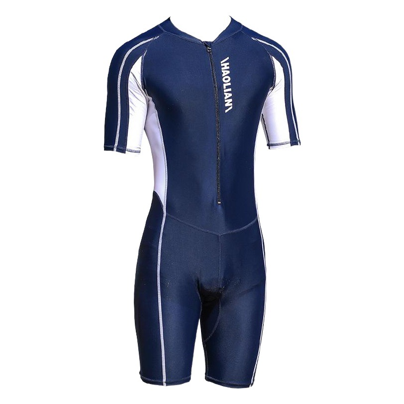 Men's one-piece swimsuit short-sleeved five-point swimming trunks sports surfing suit sunscreen student adult professional training large size customization