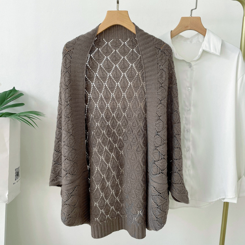 Diamante hueco-fuera de punto chal para las mujeres estilo coreano primavera y verano Oficina aire acondicionado habitación cálida chaqueta en vivo caliente