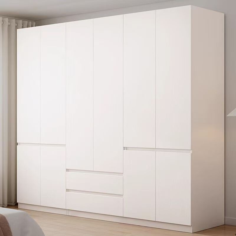 White Solid Wood Wardrobe for Home Bedroom, One-Door to Ceiling, Large Capacity Hanging Wardrobe, Handle-Free, Multi-Functional Large Wardrobe