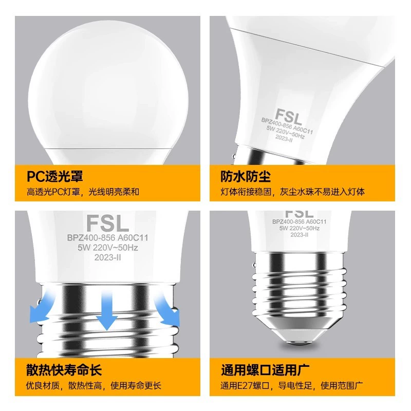 FSL LED lights, round energy-saving lamp, bulb, industrial table lamp for living room for bedroom, with screw socket