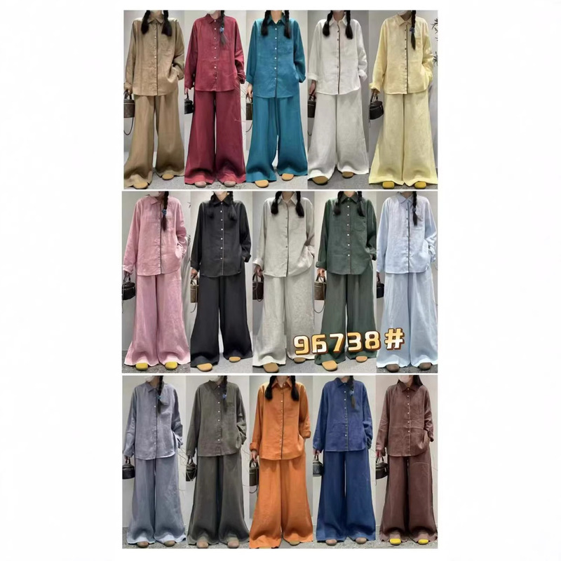 Cz96738 Spring and Autumn New Artistic Casual Style Two-Piece Linen Set Simple and Versatile Shirt + Straight-Leg Pants Cz96738 Spring and Autumn New Artistic Casual Style Two-Piece Linen Set Simple and Versatile Shirt + Straight-Leg Pants