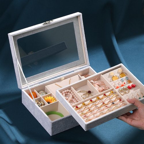 Double-layer transparent jewelry box, ring box, necklace, earrings, earring box, bracelet, watch box, velvet jewelry storage box
