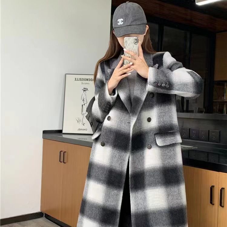 2024 New Autumn and Winter Double-Sided Wool Outwear Korean Style Plaid Slim Casual Versatile Thickeneded Woolen Outwear