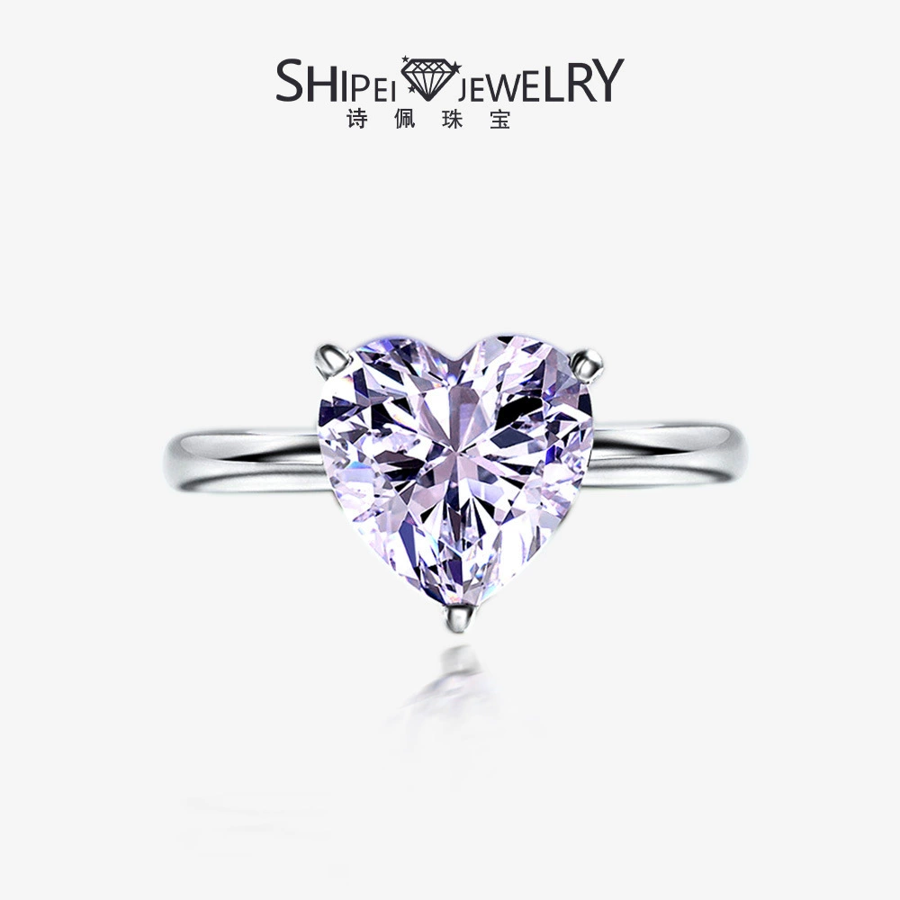 Shipei Новое 4-каратное кольцо в форме сердца 10*10 с высокоуглеродистым бриллиантом Любовь Европа и Америка Простое атмосферное кольцо из серебра 925 пробы