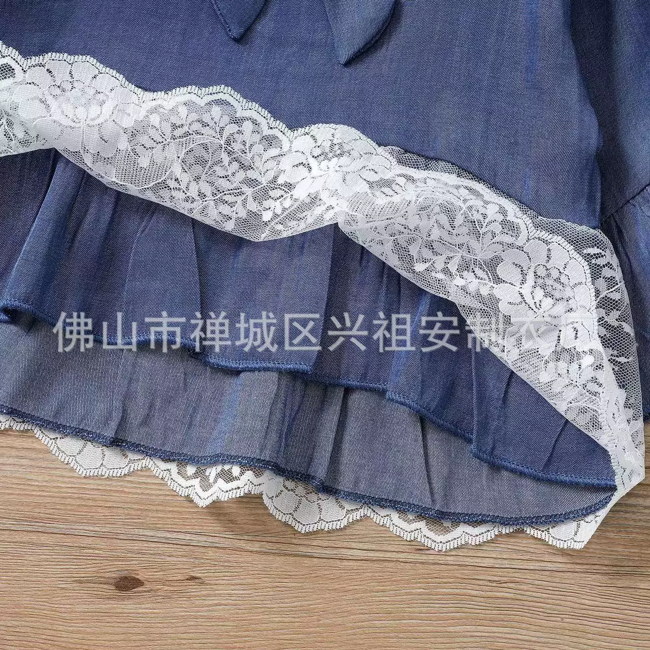 Doll with bow, lace blue flared trousers