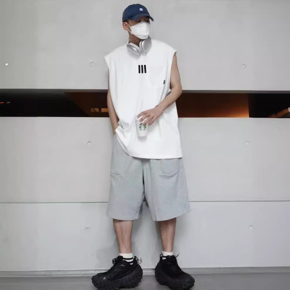 essentials Summer Loose Sleeveless Tank Top/T-Shirt Collaboration with Three Stripes, Layerable Unisex Couple Style