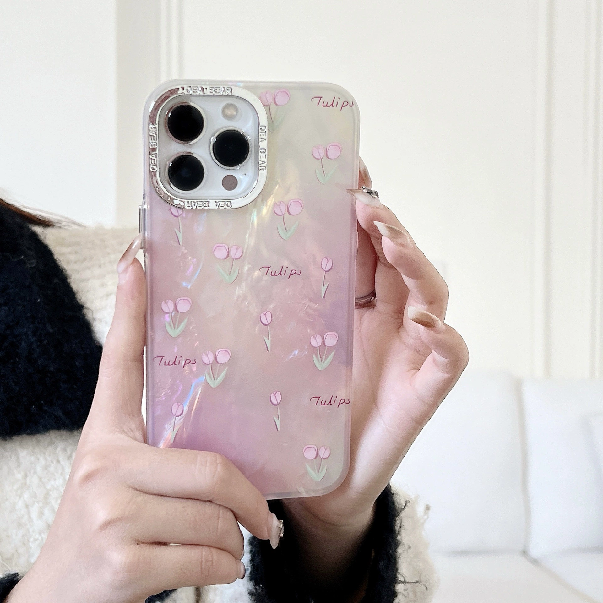 Розовый тюльпан подходит для Huawei Mate60pro/P40/P50 браслет iPhone13 чехол для мобильного телефона 12