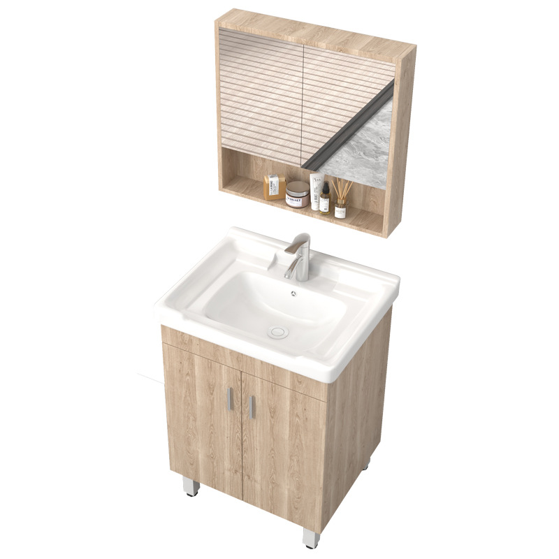 Madera maciza baño gabinete combinación pequeño apartamento simple baño lavado Mesa lavabo de cerámica integrado lavabo tipo gabinete piso
