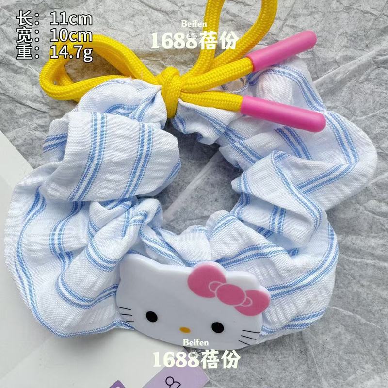 韓国ファッションかわいいキティ猫ヘアバンド甘い女の子ブルーストライプヘアロープポニーテールヘアゴムバンド|undefined