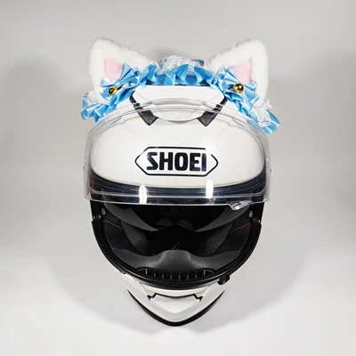Lolita Style Cute Cat Dəbilqə (Kaska) aksesuarları - white-eared-blue-silk-lolita-headband-comes-with-tail