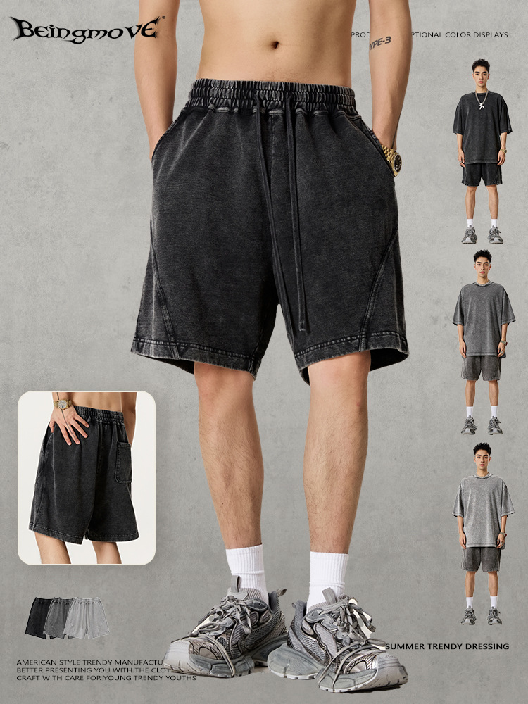 2025 marca de moda americana de verano correa delgada pantalones casuales rectos pantalones cortos sueltos pantalones casuales adolescentes de moda para hombres