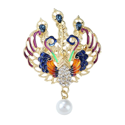 Chinese Style Vintage Bird Face Phoenix Luxury Enamel Phoenix Alloy Brooch Women Pearl Smart Suit Accessories (Yaxa sancaqları) - xz4259-glazed-phoenix-brooch