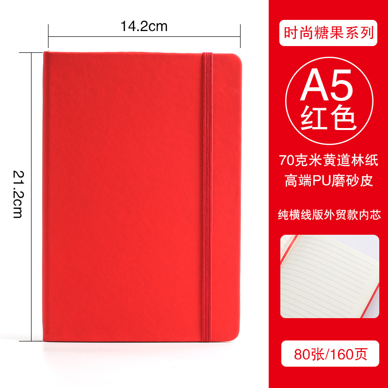 Libreta de negocios con páginas completamente rayadas para exportación transfronteriza, bloc de notas A5 con banda elástica, diario simple de PU.