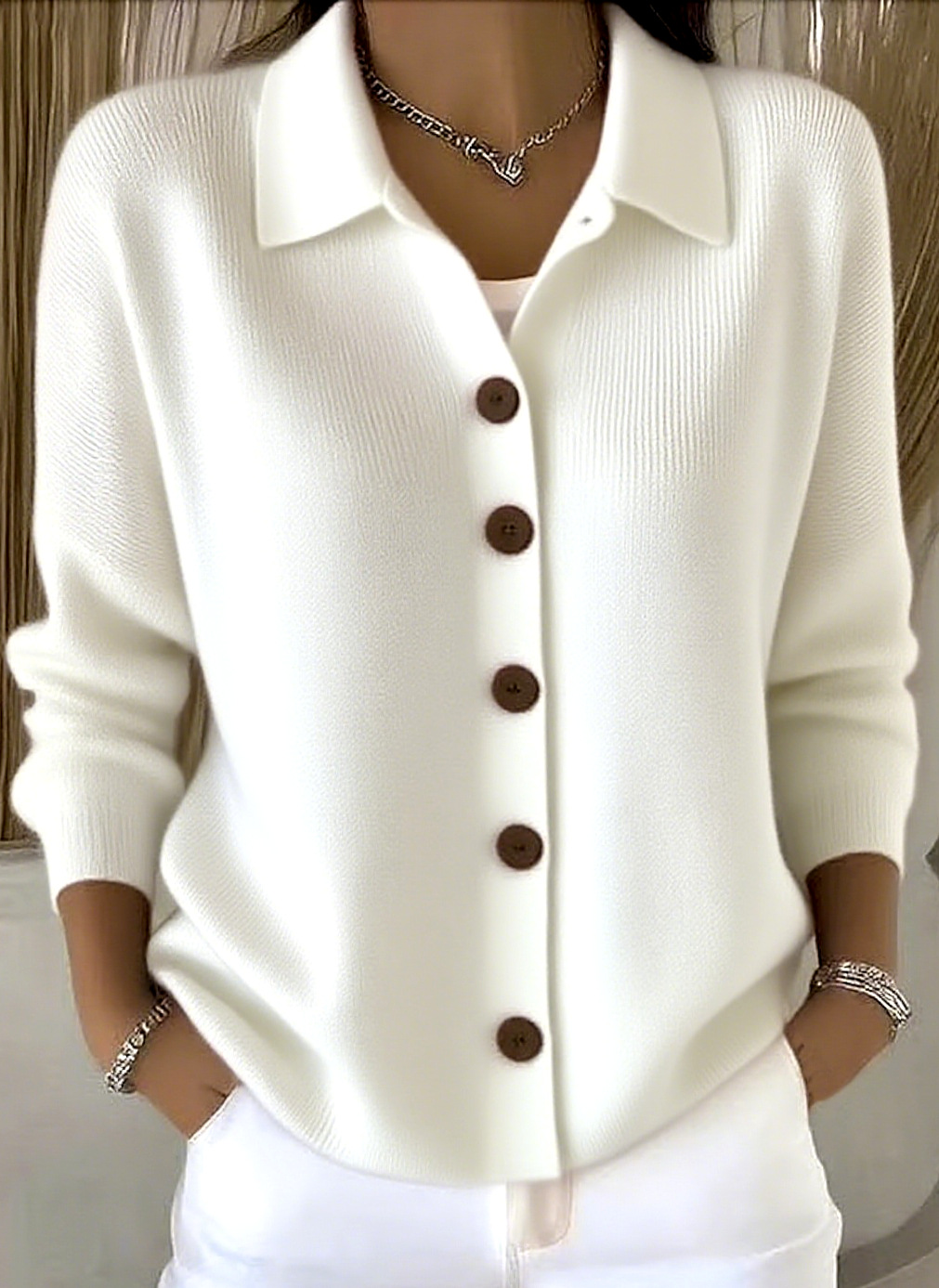 Knitted Button Cardigan For Women With Turn Down Collar Winter_voghion.com