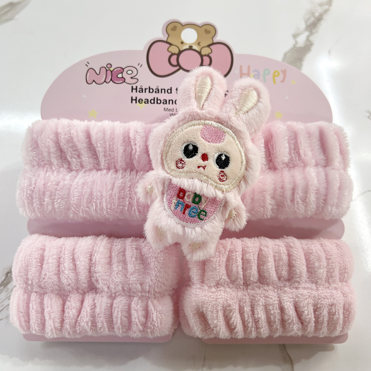 Banda de cabello de moda con tarjeta de papel dulce decoración de animales pequeños de peluche de lavado banda de cabello de dibujos animados correa de muñeca tridimensional