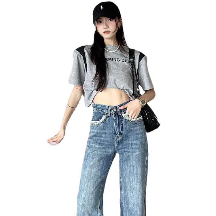 케미 블루 여성 데님 맞춤형 공장 고급 청바지 인쇄 OEM 가공 샘플 공장 사용자 정의