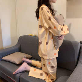 长袖睡衣女春秋加大码睡衣女夏韩版可外穿女士睡衣加肥家居服套装