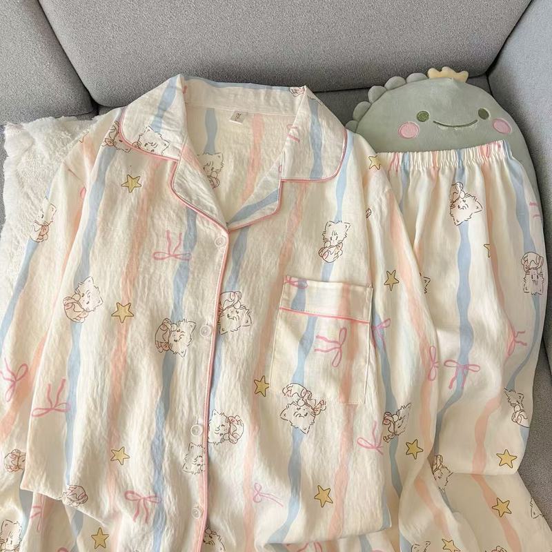 外国貿易クロスボーダー卸売クラウドコットン長袖ズボン 120 グラムパジャマ女性のための Xiaoxin 外で着用できるラペルカーディガンホーム服|undefined