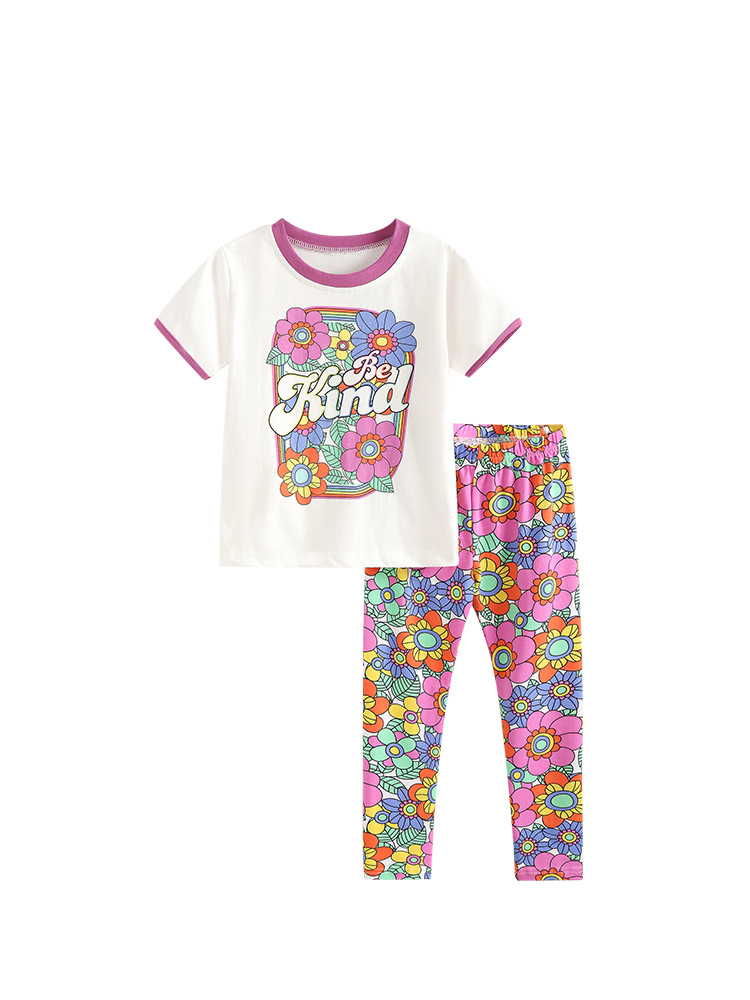 Transfronterizo malwee niñas camisetas de cuello redondo de verano nuevo conjunto de dos piezas para niños europeos y estadounidenses lindos