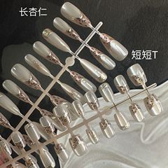 指尖法式豹紋鎏金長杏仁穿戴甲御姐辣妹甜酷美甲貼片咖色豹紋30片