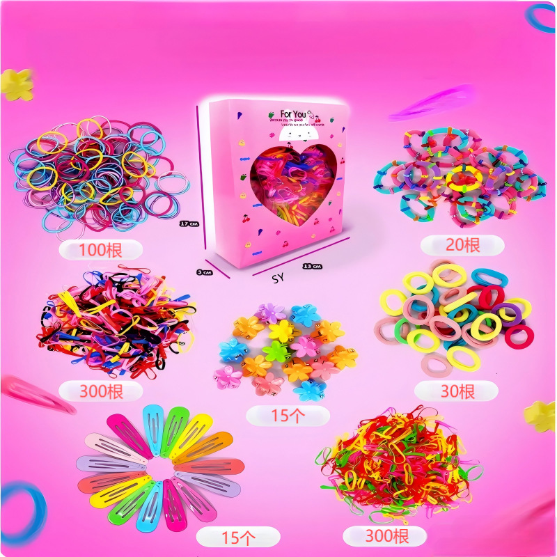 Explosiones transfronterizas para niños anillos de cabello color no dañando banda de cabello desechable banda de gota de agua clip caja de regalo al por mayor