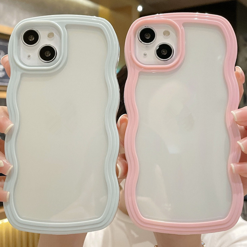 Creative Wavy Edge Iphone16Promax Mobile Phone Case 17 Suitable for 15 Apple 13 Pure Color 12 Two-In-One 14/X