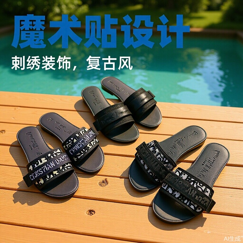 D Brand Women's Slippers with Velcro Embroidery for Beach Wear, Fast Shipping, Artistic Retro Style Loafers, Lp Loafers