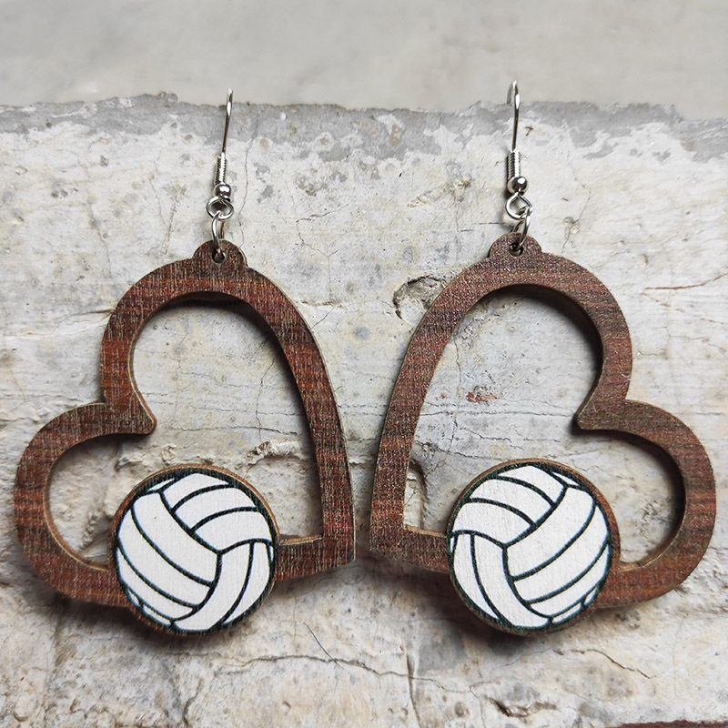 Sports Heart Shape Wood Null Printing Shape/pattern Women's Earrings display picture 5