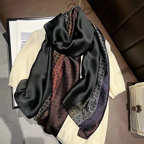 New Simulated Silk Scarf Women's Korean Version Versatile Long Scarf Sun Protection New Silk Satin Printed Scarf Air Conditioning Large Shawl