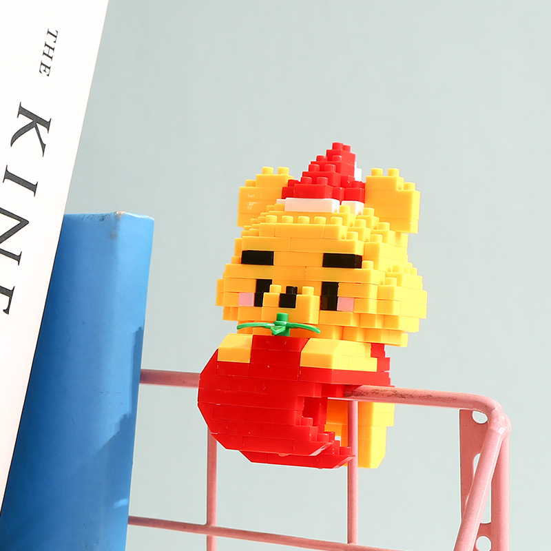 Compatible con LEGO gigante Panda flor azul lindo muñeca de dibujos animados montado bloques construcción juguete para niños puesto caja ciega al por mayor