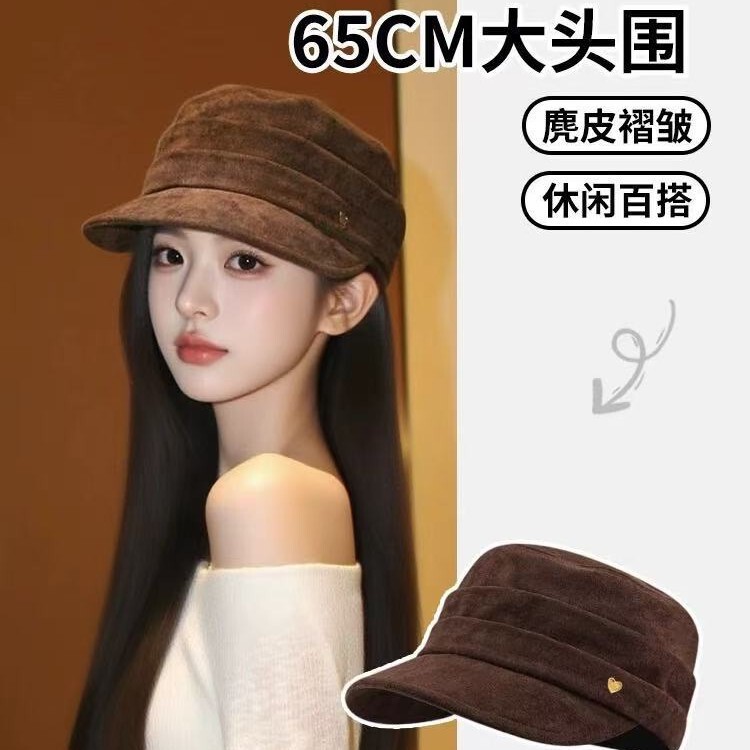 Vintage Suede Flat Top Equestrian Hat 2026 Autumn/Winter New Style Unique Women's Versatile Face-Slimming Artist Hat Newsboy Hat