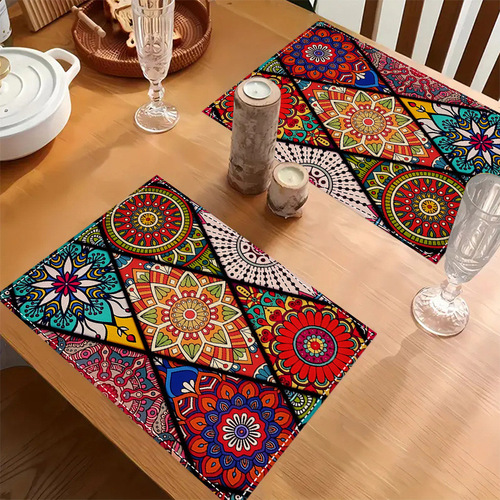 Holiday Table Mat Party Gathering Outdoor Insulated Linen Table Mat TEMU 4 Piece Set, Bohemian Man