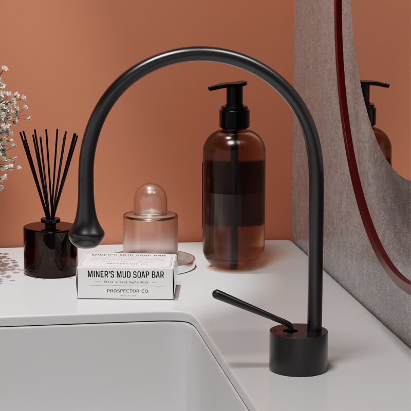 Aesthetic white drop type all-copper faucet on and off stage wash basin rotating hot and cold swan faucet height