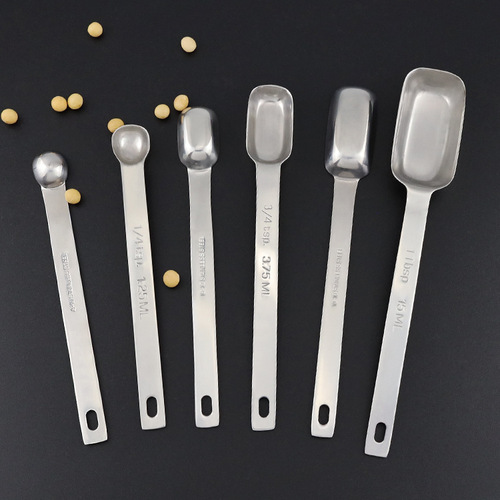 Cross-border 304 stainless steel thickened spoon set of 6 square measuring spoons for home kitchen baking with scale
