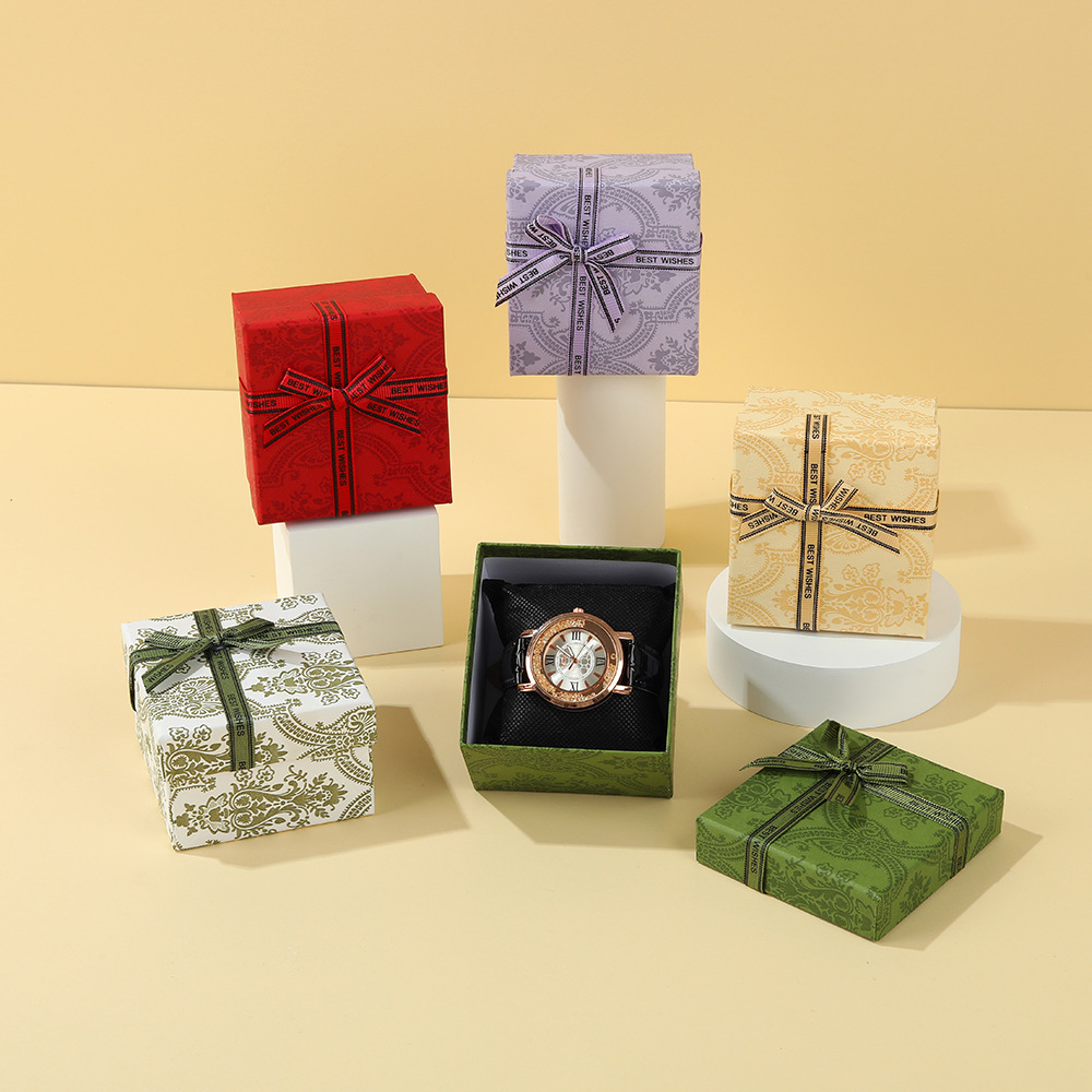 High-End Antique Color Bow Ribbon Jewelry Packaging Box Exquisite Gift Box Heaven and Earth Cover Jewelry Gift Box Wholesale