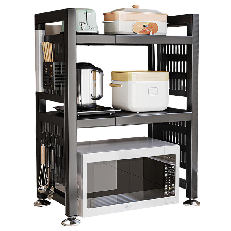 Estante para horno microondas de cocina retráctil, soporte para horno, encimera de doble capa para el hogar, estante de almacenamiento para olla arrocera de escritorio