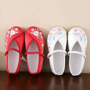 Girls' Embroidered Shoes, Old Northern Handmade Cloth Shoes, Soft-Soled Hanfu Dance Shoes, Baby Chinese Style Retro Princess Shoes