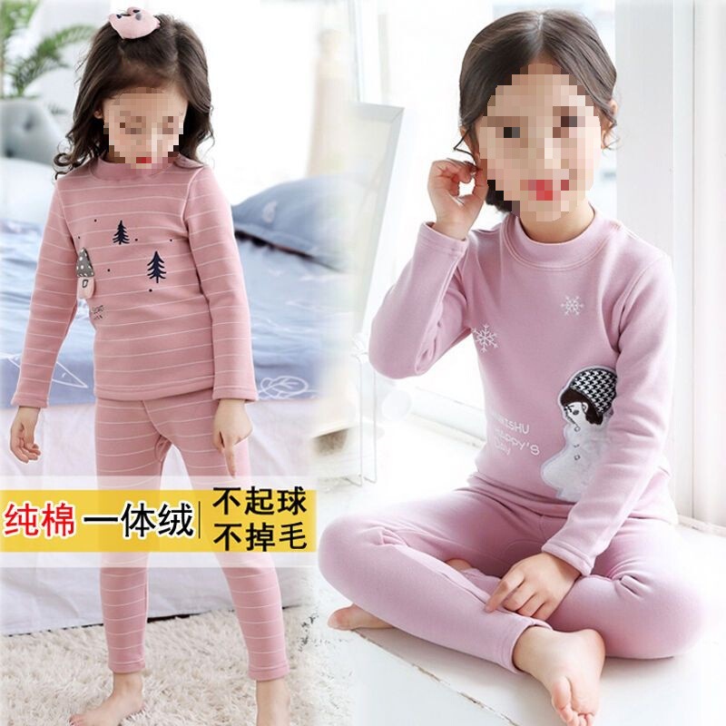 Children's Thermal Intimates Set Winter Clothing Medium and Large Girls' Thermal Pajamas Fleece-Lined and Thickeneded Winter Girls' Baby Autumn and Winter