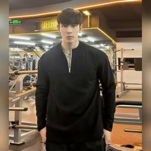 亨利衫复古美式卫衣半拉链华夫格纯色慵懒风t恤长袖ins男情侣款秋