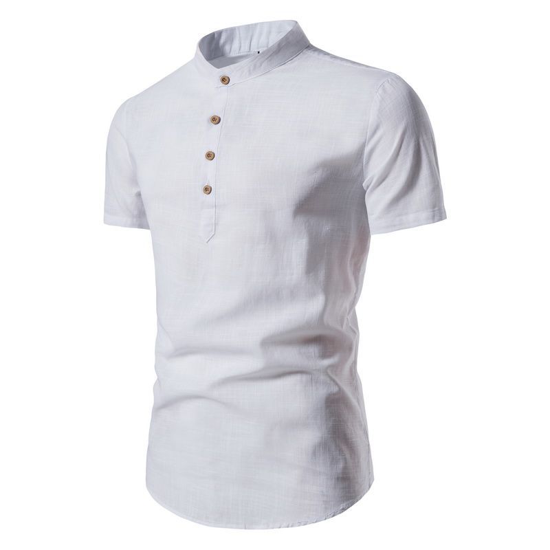 2023 caliente verano lino fino color sólido soporte collar hombres camisa casual manga corta comercio exterior camisa hombres M302
