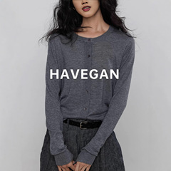 与间HAVEGAN/秋季圆领长袖羊毛针织开衫女宽松慵懒休闲气质上衣