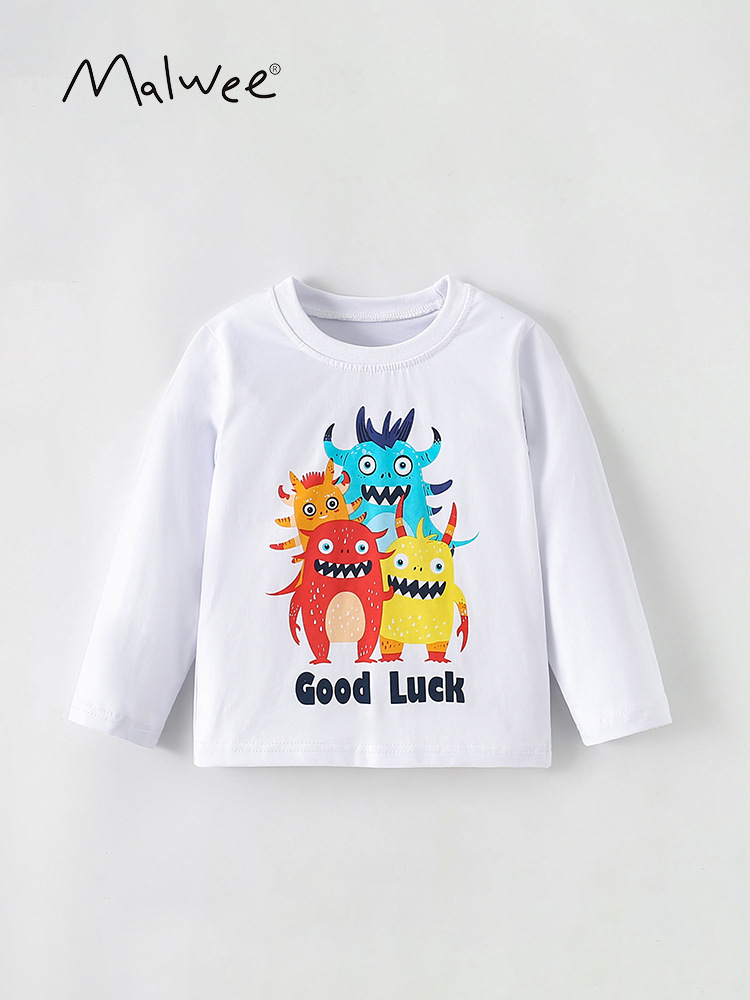 Mawlee camiseta de manga larga para niños de otoño nuevo estilo europeo y americano para niños de media edad cuello redondo casual guapo impresión ropa infantil