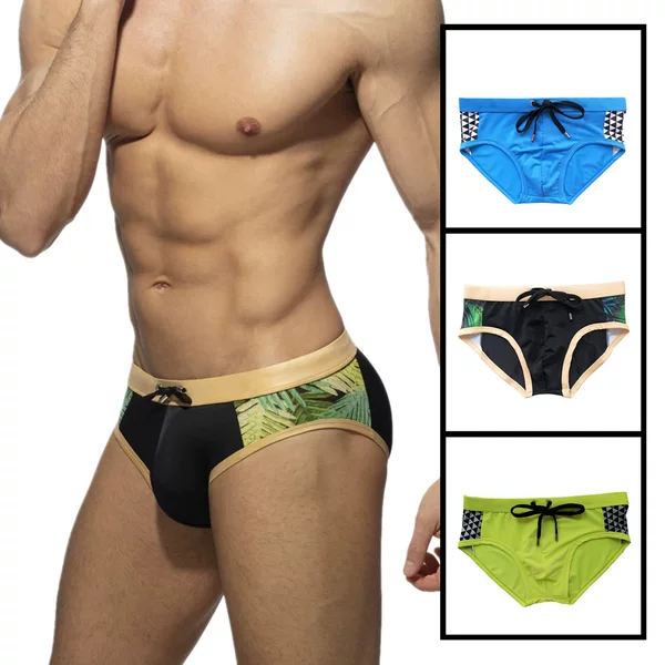 2024 New Men's Swimming Trunks Low Waist Sexy European and American Swimming Trunks Quick-drying Tether Skinny Swimsuit Anti-embarrassment Beach Pants