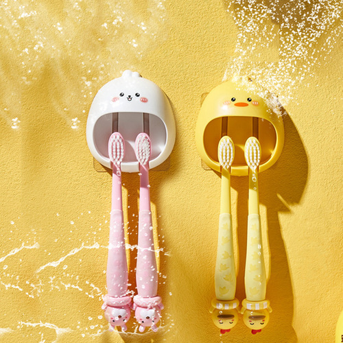Cartoon wall-mounted toothbrush holder without punching, bathroom placement bracket, egg yolk duck toothbrush holder to hold toothbrush artifact