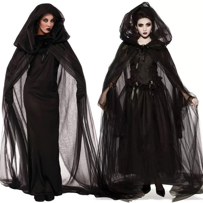 外国貿易ハロウィンコスプレ衣装黒マントマントゴースト花嫁吸血鬼邪悪な魔女スポット卸売|undefined
