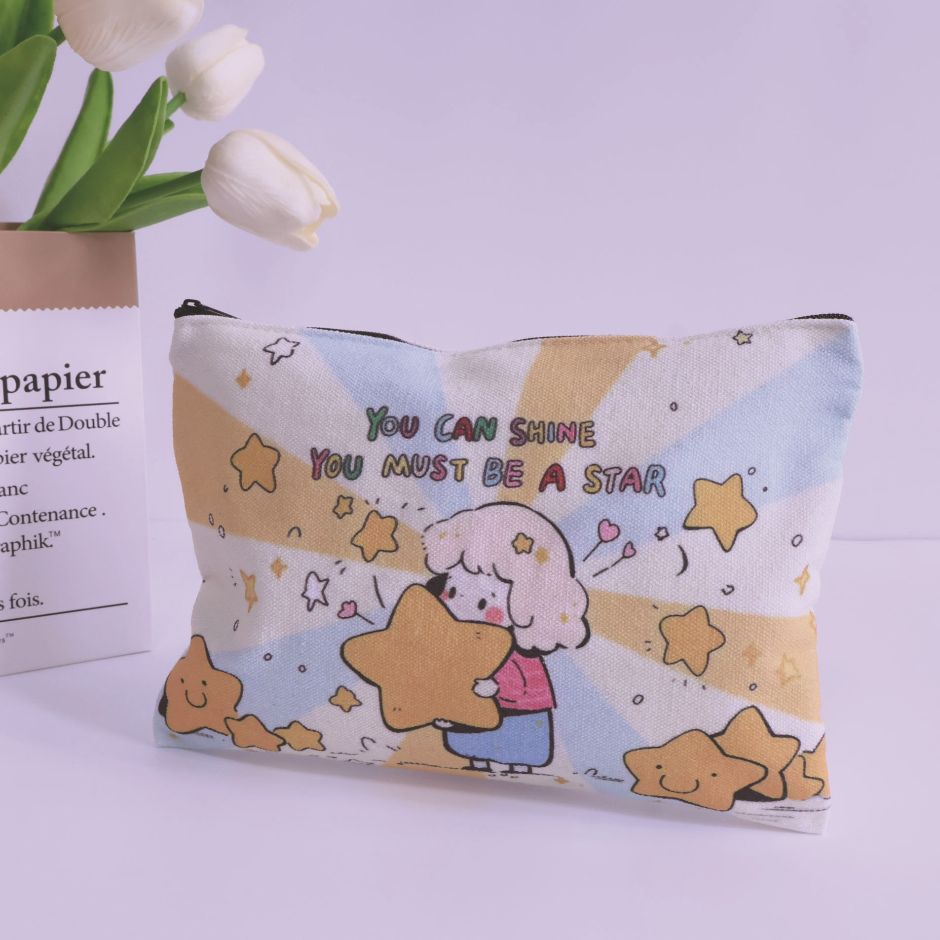 定 制学生男女创意化妆包卡通收纳包亚马逊跨境空白拉链帆布笔袋