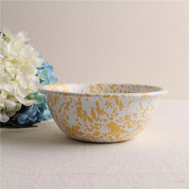 Impression Enamel Korean Blogger Yellow Dot Enamel Splash Ink Salad Cereal Breakfast Bowl Cereal Salad Yogurt Bowl