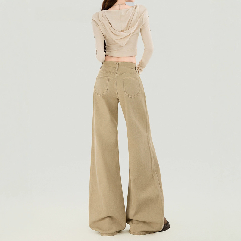 American-style khaki flared jeans for women, not tight-fitting, 2026 summer new style, loose low-waist wide-leg floor-length pants American-style khaki flared jeans for women, not tight-fitting, 2026 summer new style, loose low-waist wide-leg floor-length pants